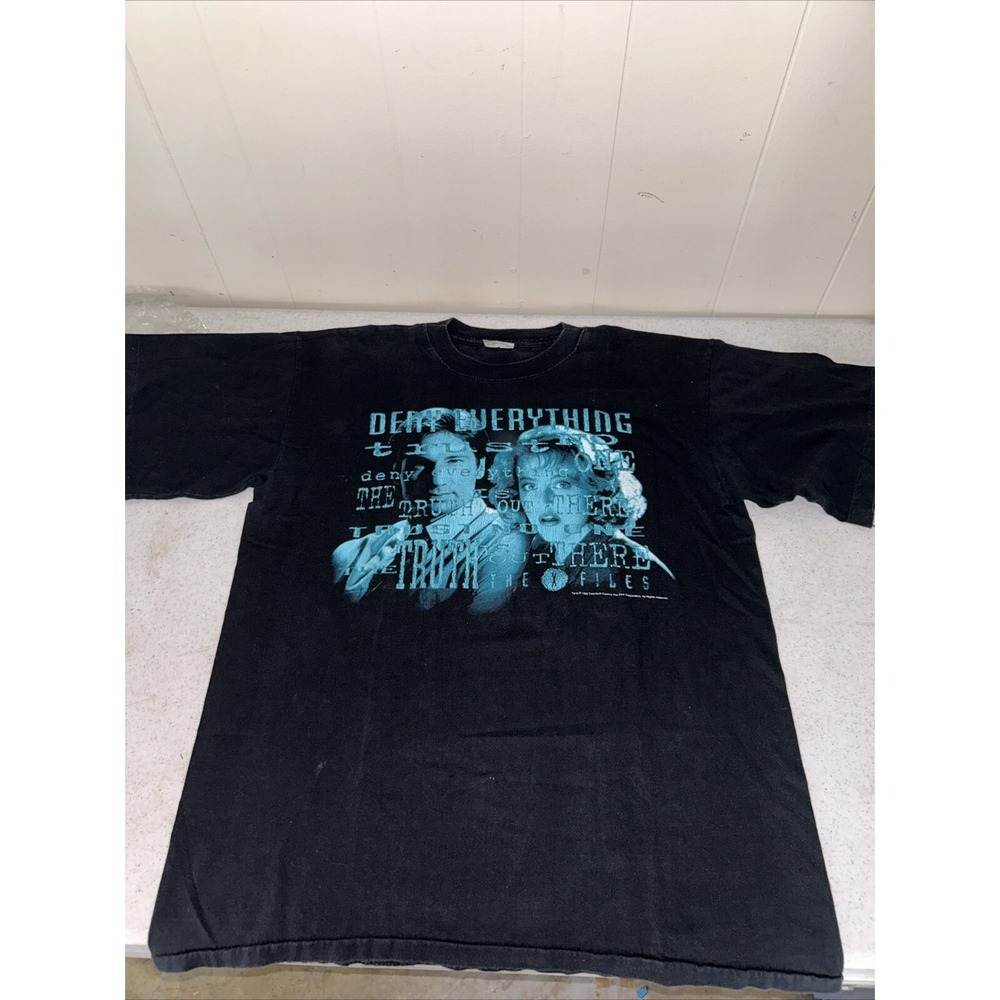 The X Files Deny Everything Vintage 1990's Movie Promo Black T-Shirt Sci-fi XL